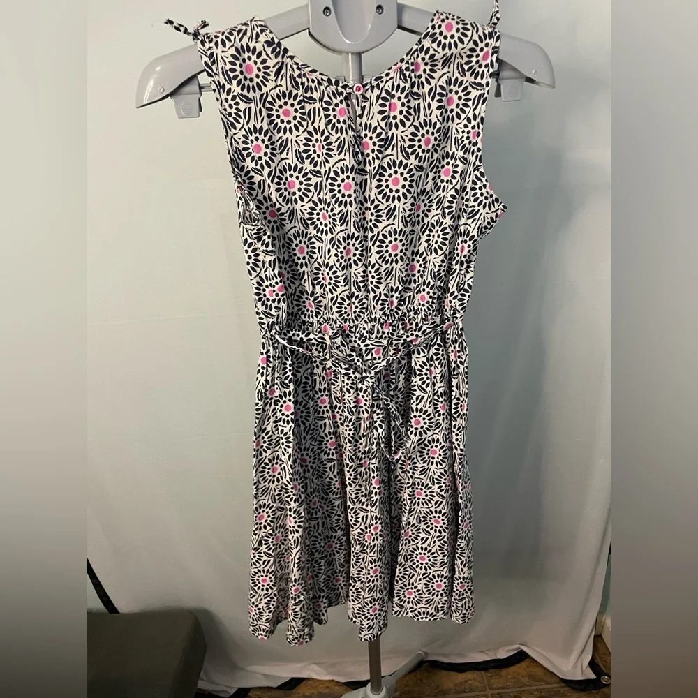 Lands end girls Floral Sleeveless‎ Dress - Navy Blue white  and Pink size 12